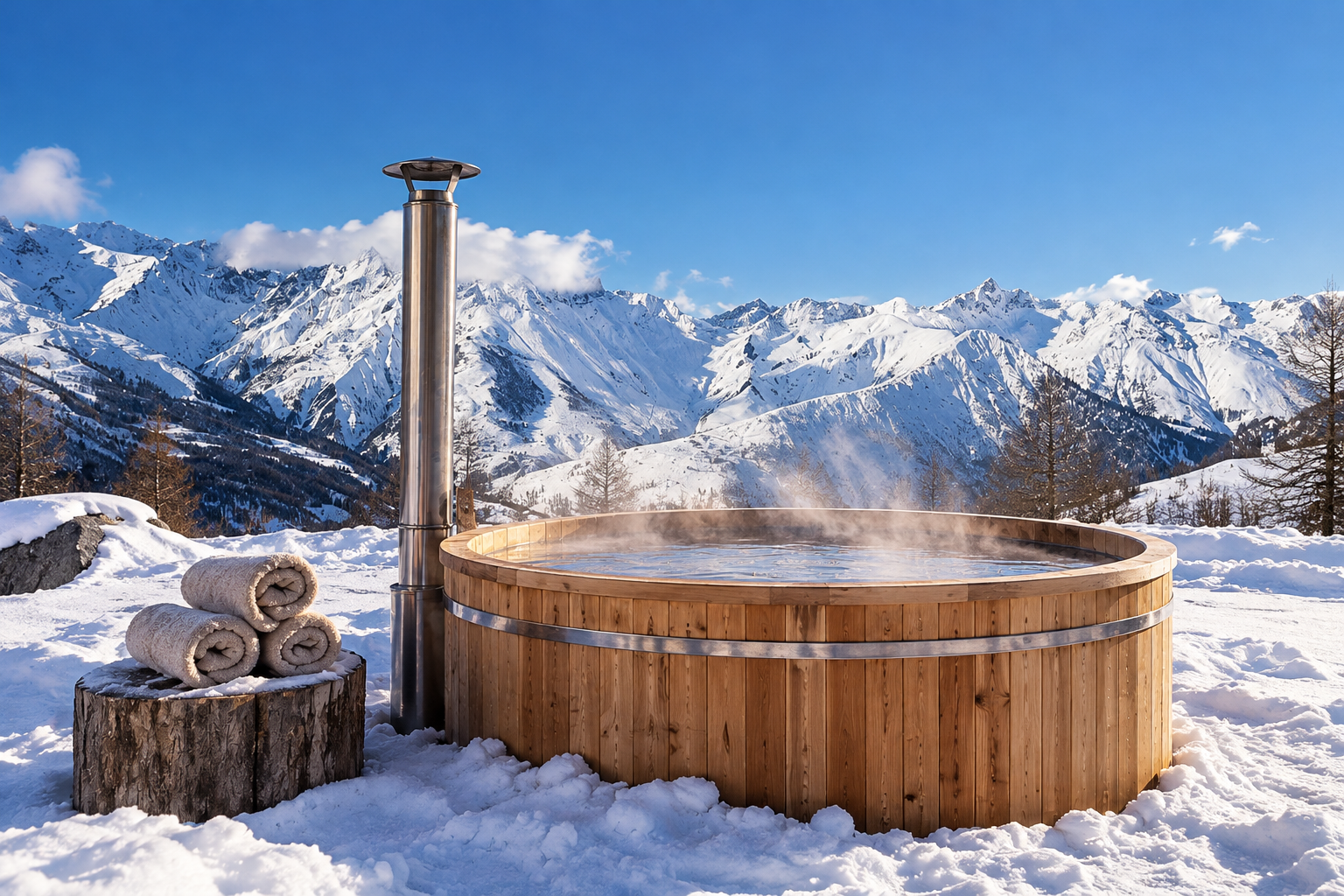 Outdoor hot tub with mountain views